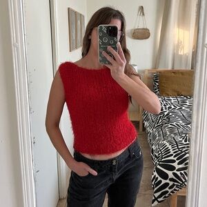 1990s Vintage Giorgiou Studio Fuzzy Shaggy Knit Bateau Neck Sweater Tank